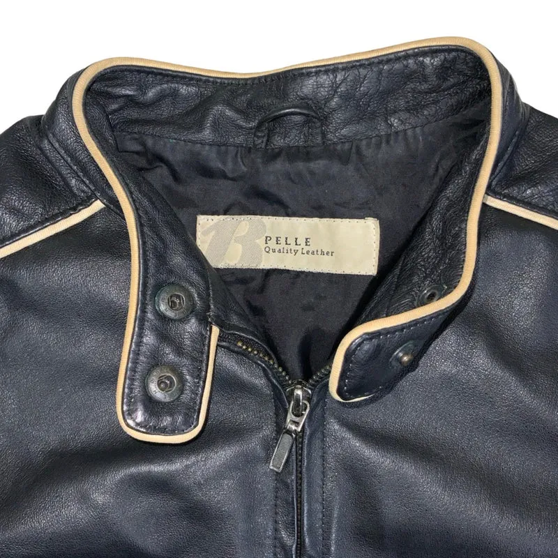 Vintage 90s Womens Pelle Black Leather Biker Jacket 18-10 S