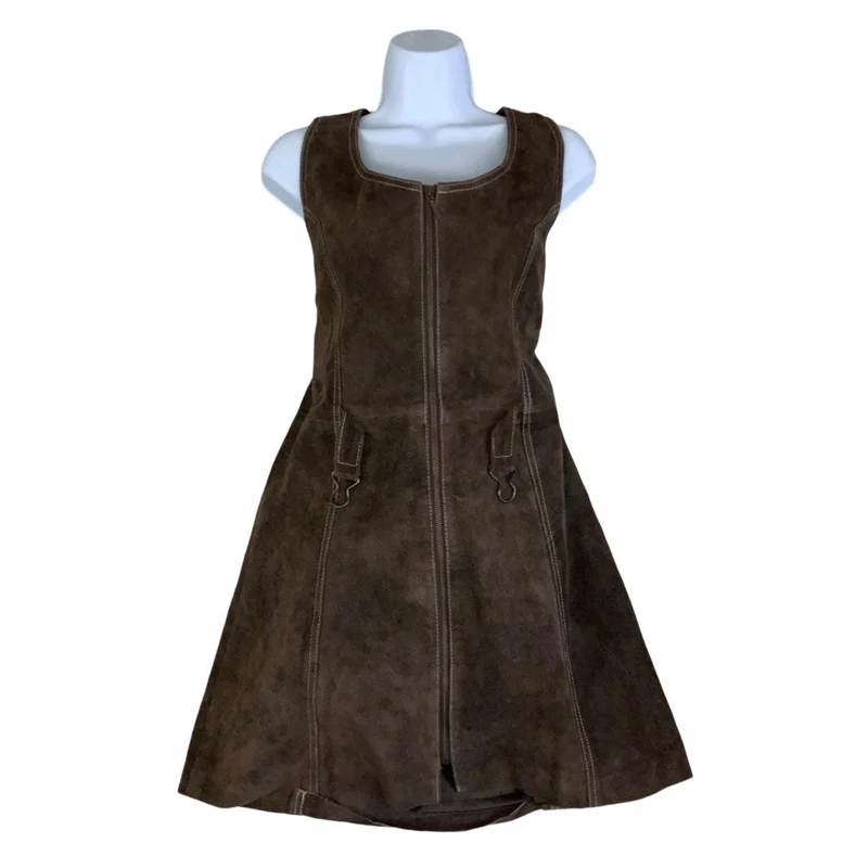 90s Y2K ‘Rocky’ Original Wear Brown Suede Sleeveless Mini Dress 10 12