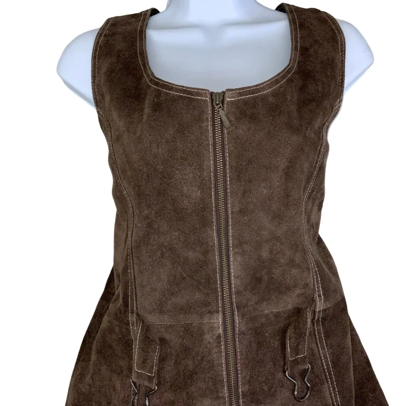 90s Y2K ‘Rocky’ Original Wear Brown Suede Sleeveless Mini Dress 10 12