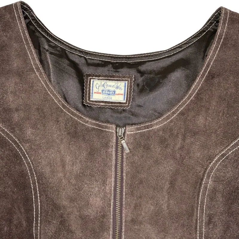 90s Y2K ‘Rocky’ Original Wear Brown Suede Sleeveless Mini Dress 10 12