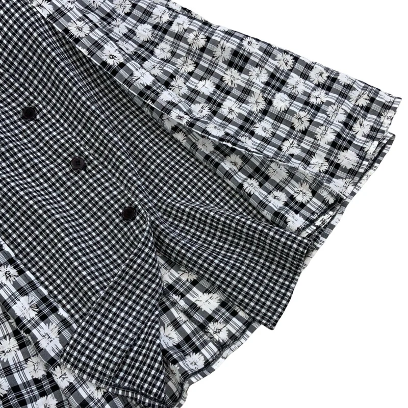 Vintage 90s Black White Floral Check Gingham Sleeveless Maxi Dress 8 10