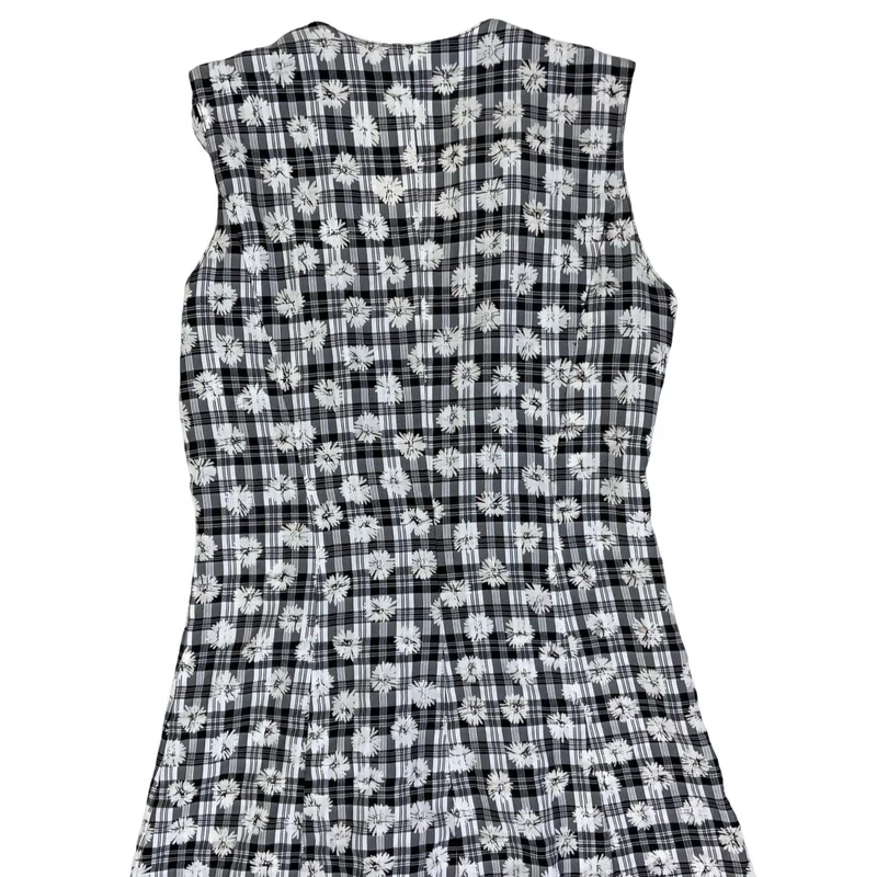 Vintage 90s Black White Floral Check Gingham Sleeveless Maxi Dress 8 10
