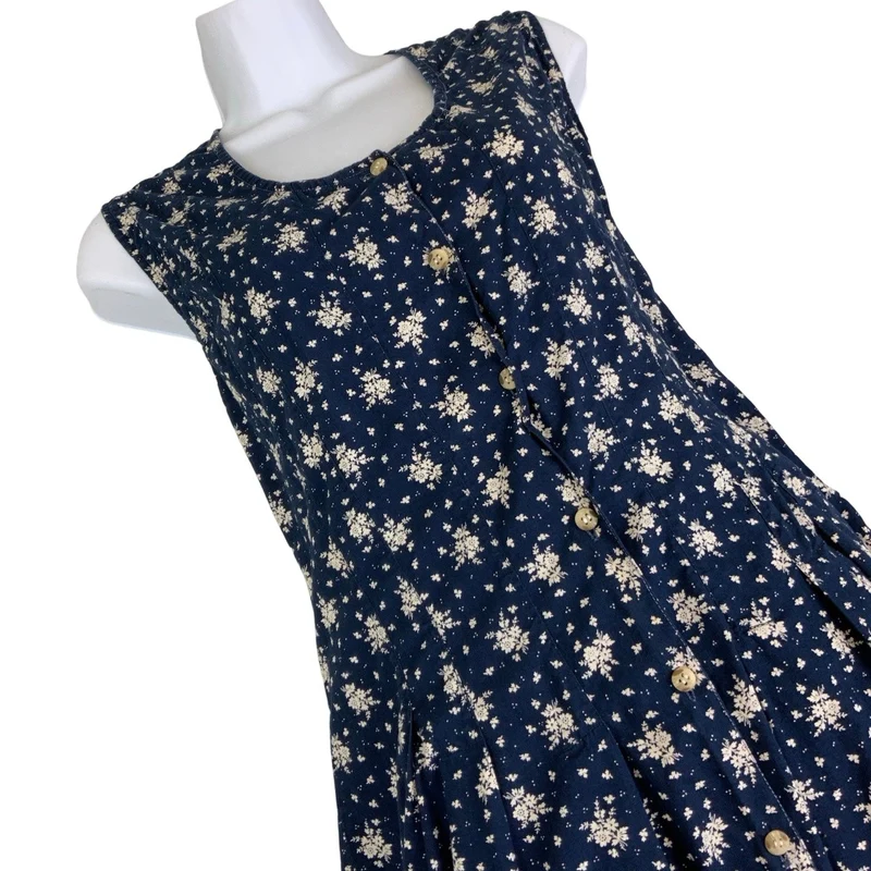 Vintage 90s Y2k ‘H&M Hennes’ Blue White Floral Sleeveless Summer Maxi Dress 12 14 16
