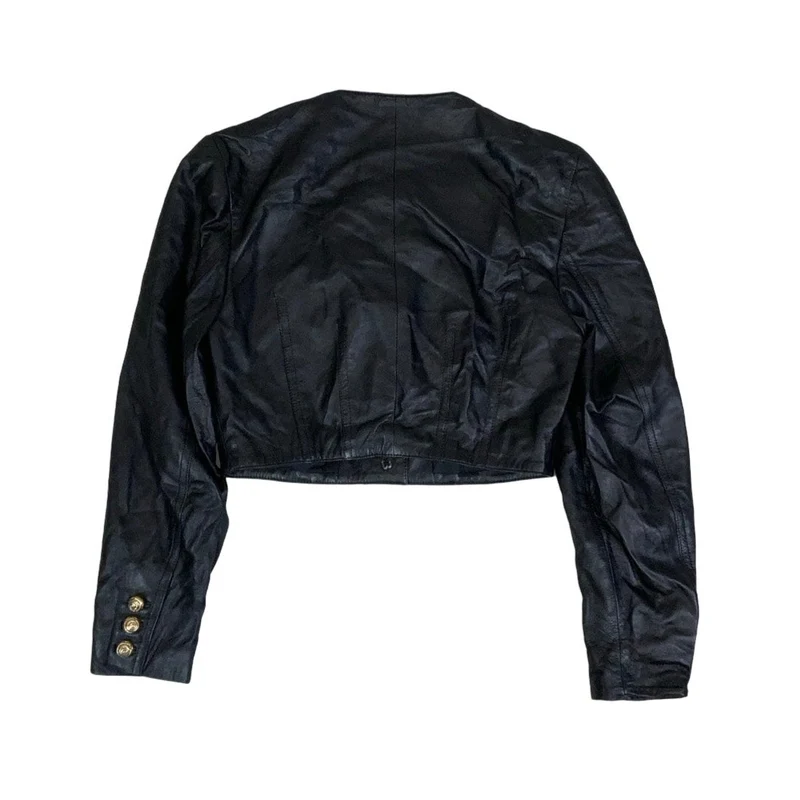 Vintage 80s 90s ‘Mondi’ Black Gold Beaded Crop Leather Jacket 10 12