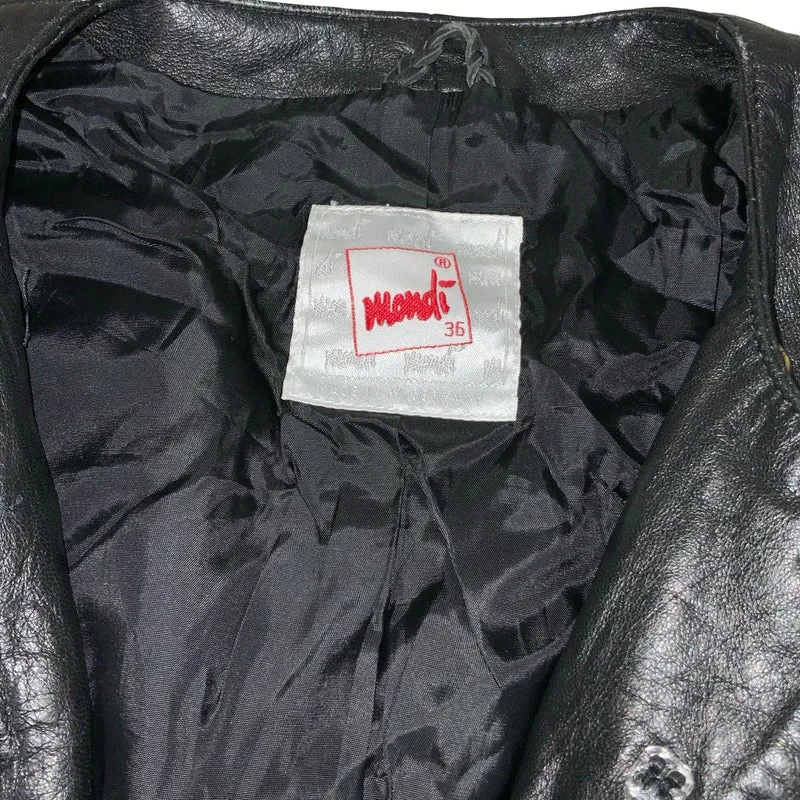 Vintage 80s 90s ‘Mondi’ Black Gold Beaded Crop Leather Jacket 10 12