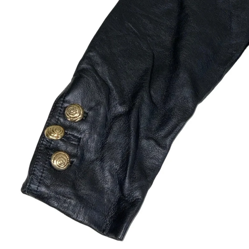 Vintage 80s 90s ‘Mondi’ Black Gold Beaded Crop Leather Jacket 10 12