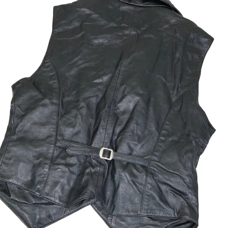 Vintage 80s 90s Black Punk Studded Leather Waistcoat 14 16