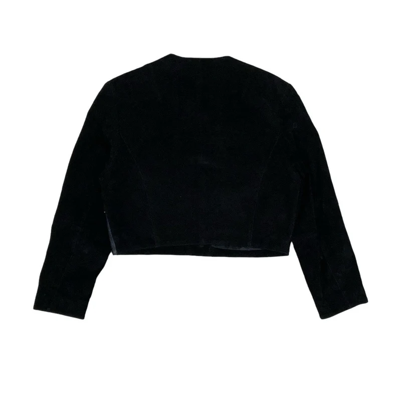 Vintage 80s ‘Kippie Company’ Black Patchwork Beaded Statement Crop Suede Leather Jacket 14 16