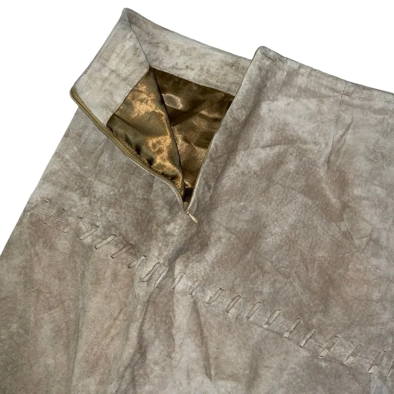 Vintage 90s ‘Miss Etam’ Beige Embroidered Suede Midi Skirt 10