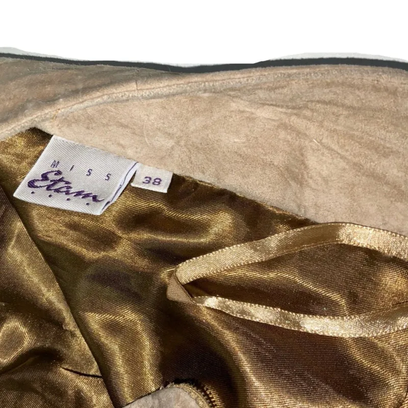 Vintage 90s ‘Miss Etam’ Beige Embroidered Suede Midi Skirt 10