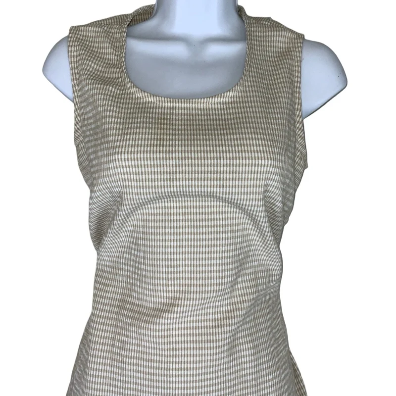 Vintage 90s Y2K Grunge ‘Studio Ease’ Brown Beige Check Sleeveless Maxi Dress 10