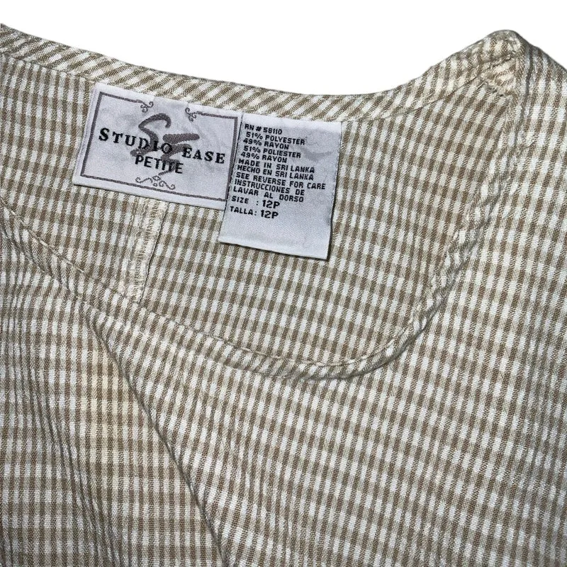 Vintage 90s Y2K Grunge ‘Studio Ease’ Brown Beige Check Sleeveless Maxi Dress 10