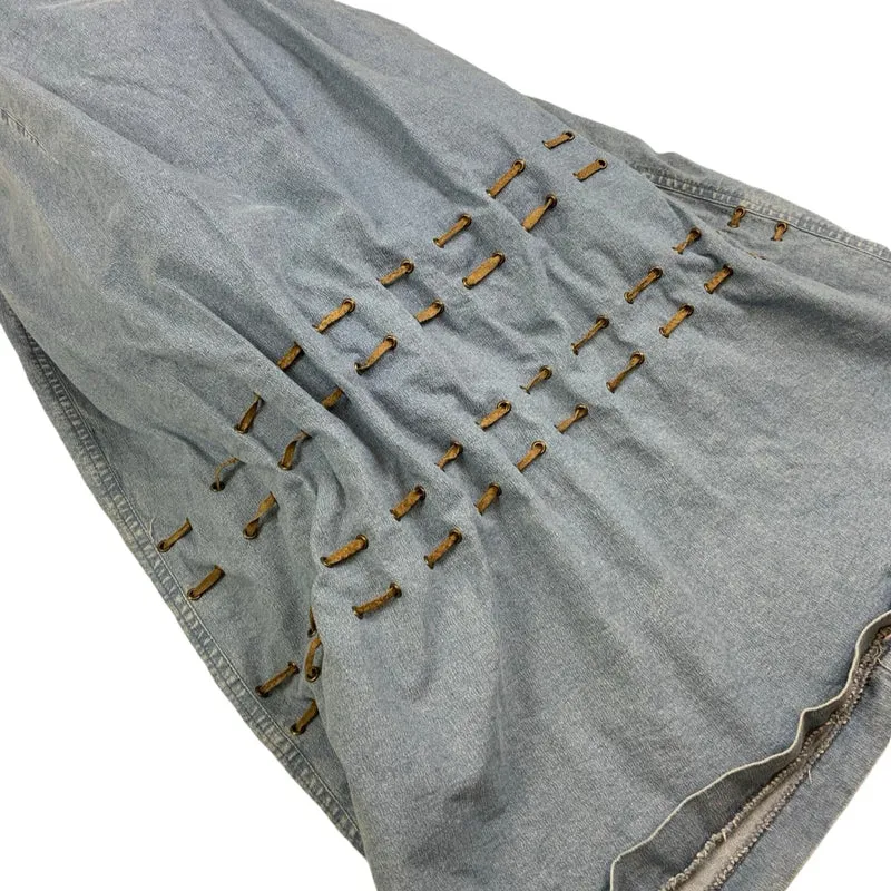 Vintage 90s 00s Y2k Suede Leather Tassel Sleeveless Midi Festival Boho Summer Dress 10 12 S