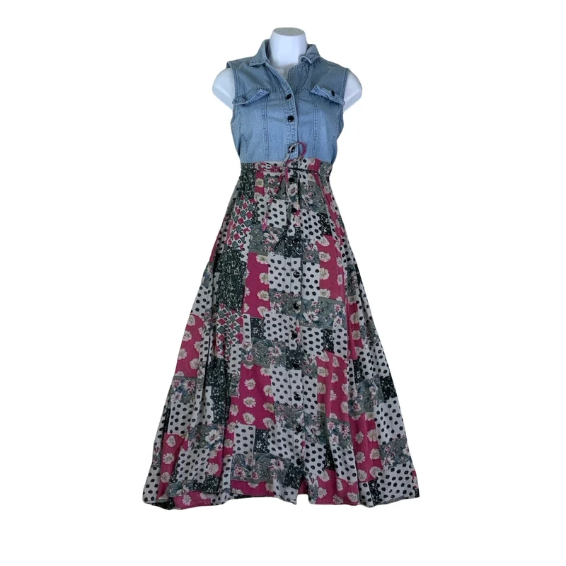 Vintage 90s Y2K ‘Lela Collection’ Patchwork Floral Midi Sleeveless Summer Shirt