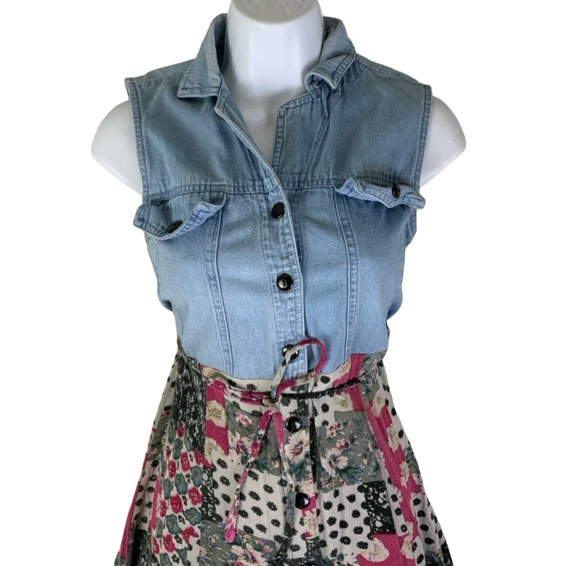 Vintage 90s Y2K ‘Lela Collection’ Patchwork Floral Midi Sleeveless Summer Shirt