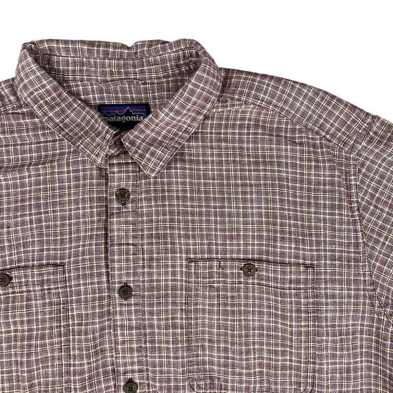Patagonia Red Cream Check Plaid Casual Short Sleeve Hemp Shirt Extra Large