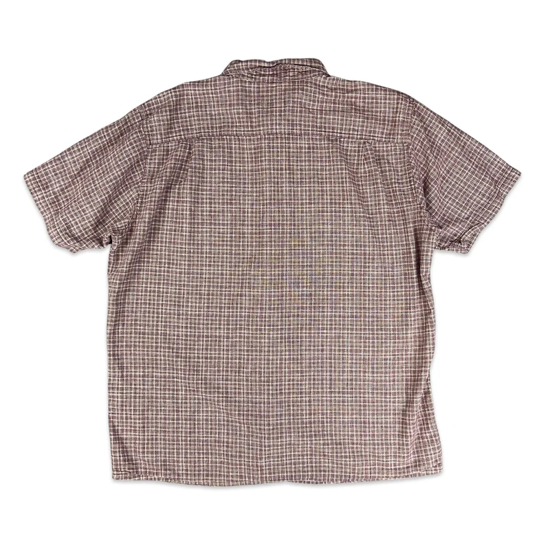 Patagonia Red Cream Check Plaid Casual Short Sleeve Hemp Shirt Extra Large