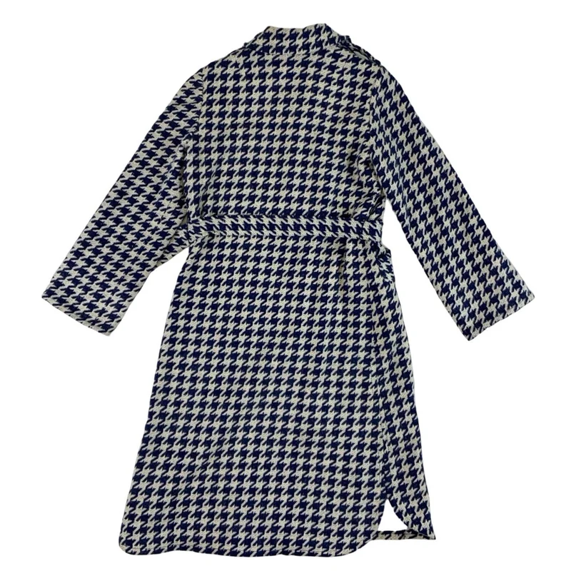 Vintage 1970s Merveil Pret-A-Porter Houndstooth Check Blue Wool Coat 12