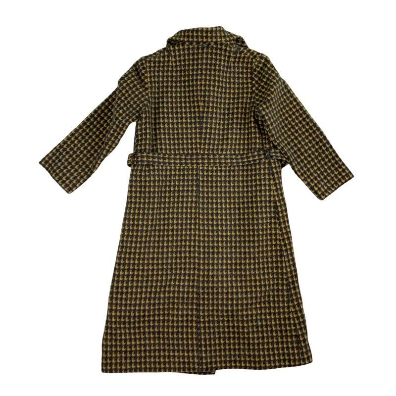 Vintage Womens Pattern Wool Tweed Trench Coat Overcoat M 12 14
