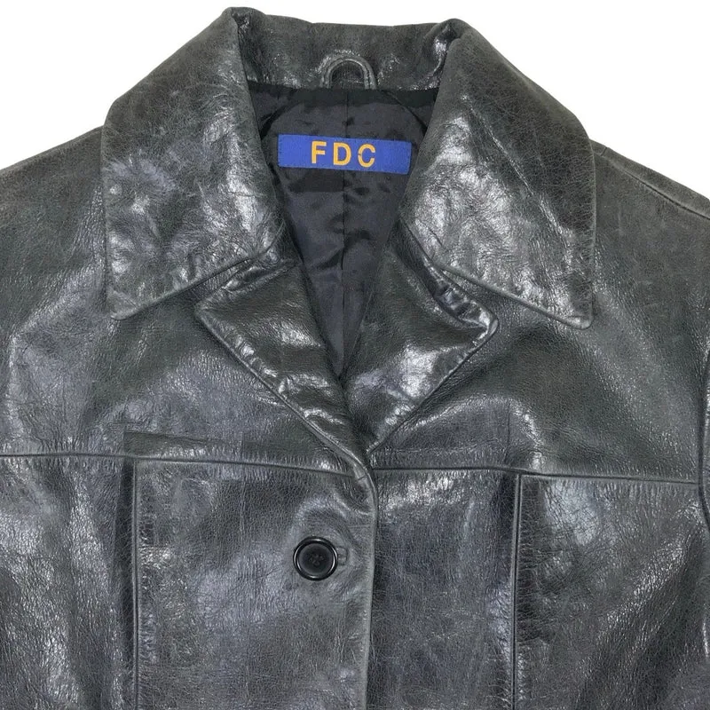 Vintage FDC Distressed Black Leather Jacket S 10 12 14