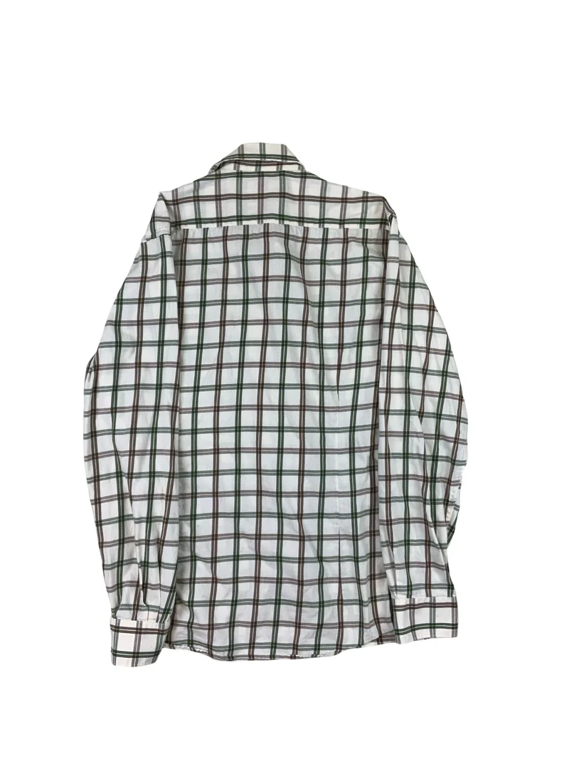 Barbour Keenan Wool Mix White Green Brown Checked Long Sleeve Casual Shirt Large
