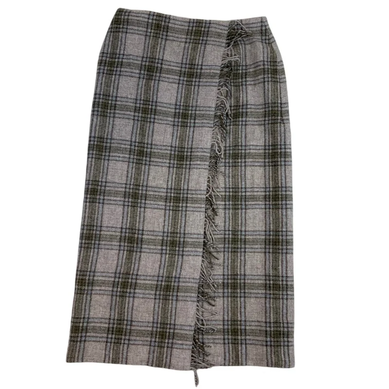 Y2K Laura Ashley Beige Tartan Wool Kilt Maxi Skirt M 16