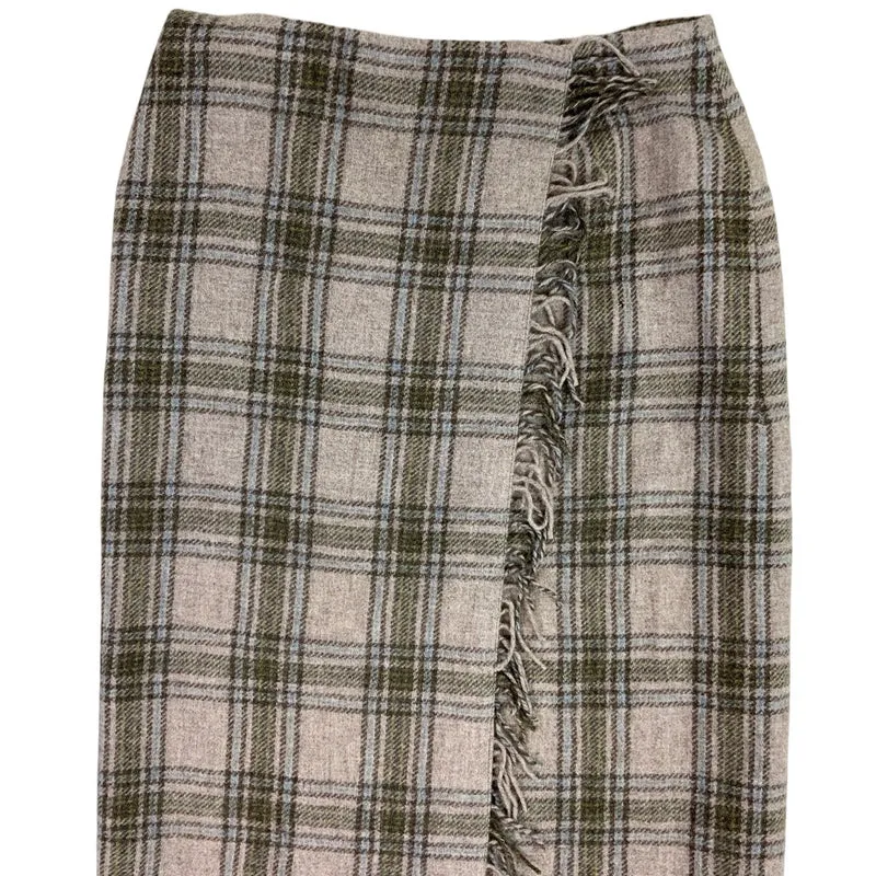 Y2K Laura Ashley Beige Tartan Wool Kilt Maxi Skirt M 16