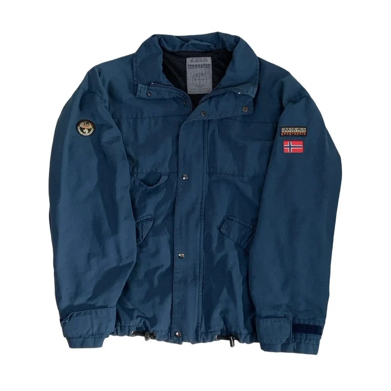 Vintage 90s Napapijri Geographic Innovator Plus Navy Blue Outdoor Windbreaker Coat M L 18