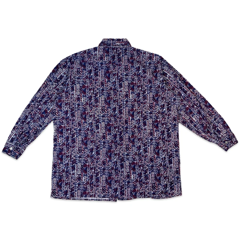 70s White Red & Blue Abstract Crazy Pattern Shirt XL