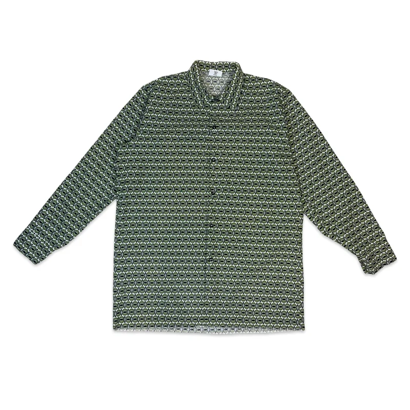 70s Green Geometric Print Psychodelic Cotton Shirt M