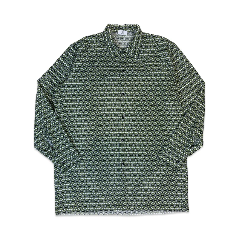 70s Green Geometric Print Psychodelic Cotton Shirt M