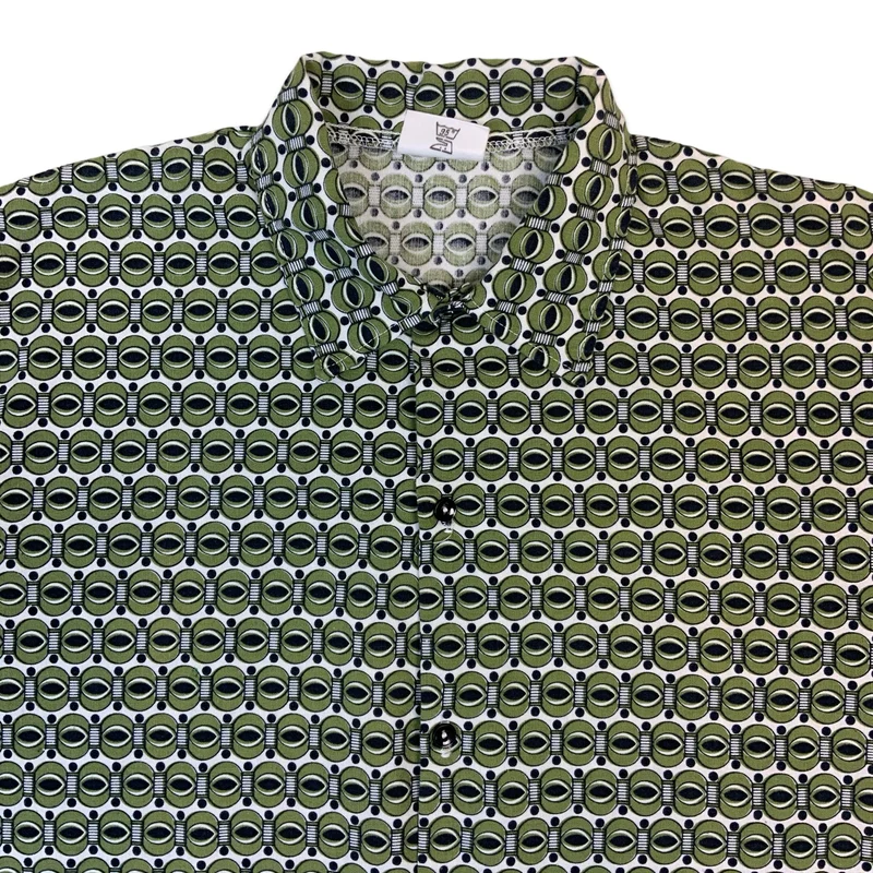 70s Green Geometric Print Psychodelic Cotton Shirt M