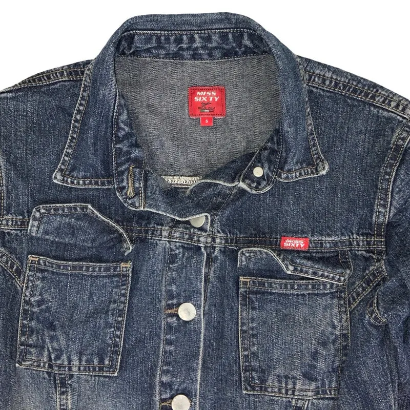 Vintage 90s 00s Y2K Miss Sixty Distressed Denim Midi Shirt Dress 8 10 XS