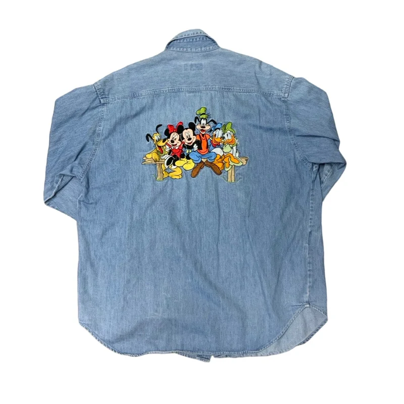 Vintage 90s 'Too Cute!' Disney Embroidered Denim Shirt XL 2XL