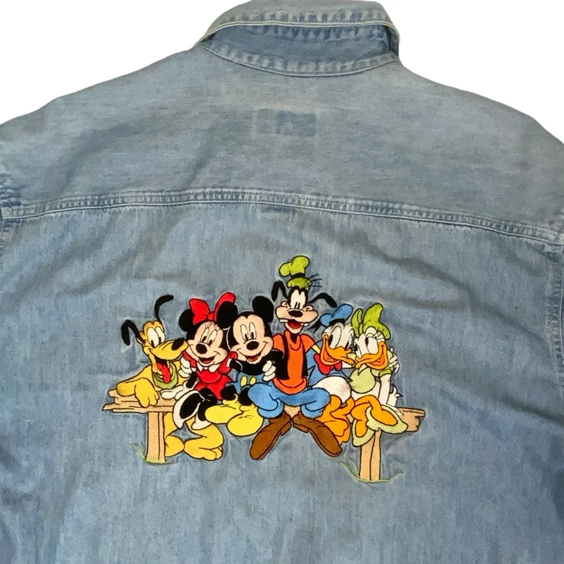 Vintage 90s 'Too Cute!' Disney Embroidered Denim Shirt XL 2XL