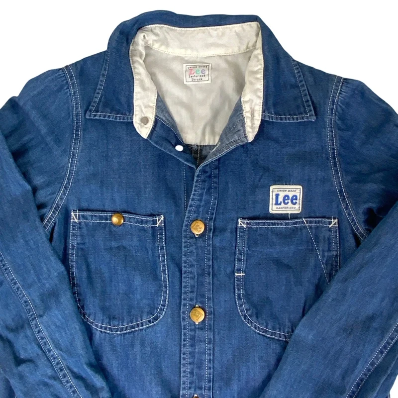 Vintage 90s Union Made Lee Sanforized Denim Shirt 10 12 S