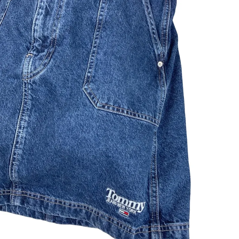 Vintage 90s Tommy Hilfiger Jeans Dungaree Red Black Tartan Pinafore Mini Dress 12 14 M L