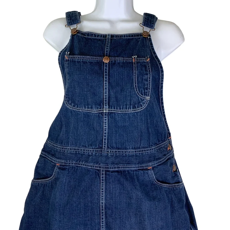 Vintage 90s Blue Blue Dungaree Pinafore Mini Dress 14 16 L
