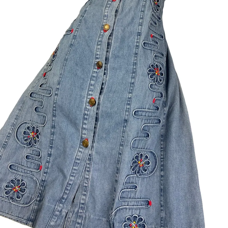 Vintage 90s ‘Apocalypse’ Sleeveless Floral Embroidered Midi Summer Dress M 14 16