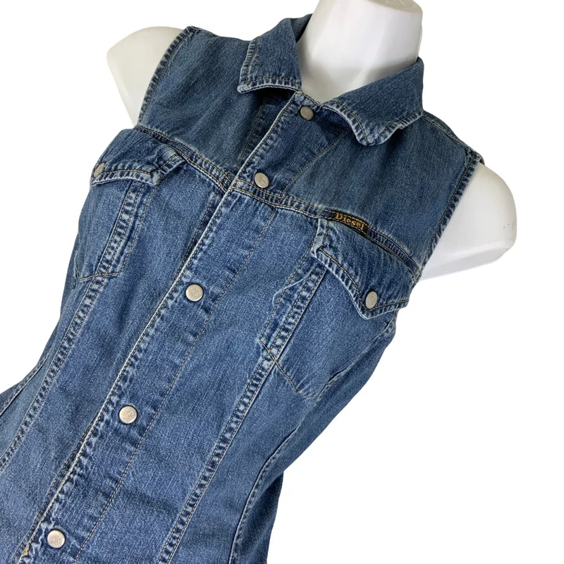 Vintage 90s Authentic Diesel Denim Sleeveless Mini Dress S M 12