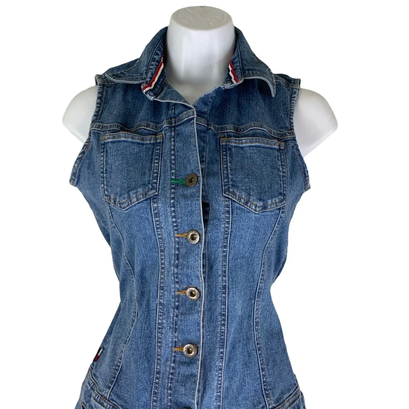Vintage 90s Y2K Tommy Hilfiger Jeans Denim Mini Summer Dress XS 6