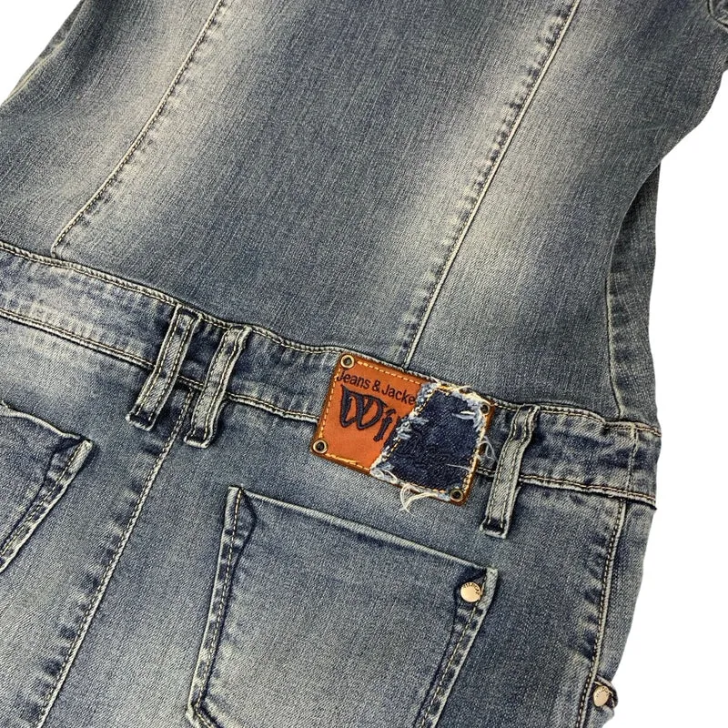 Vintage 90s Wildcat Dark Grey Wash Denim Mini Dress XXS 4