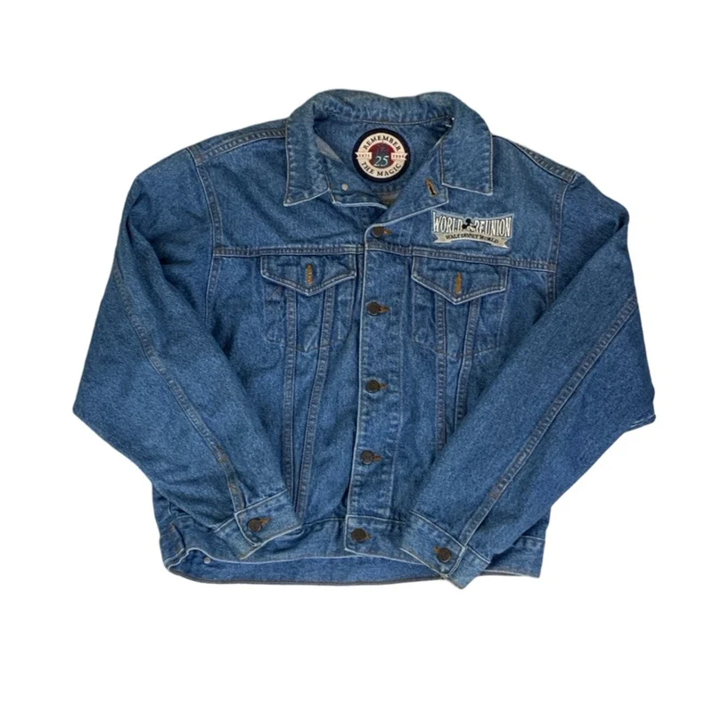 Vintage 90s Walt Disney World Reunion Mickey Embroidered Denim Jacket M L