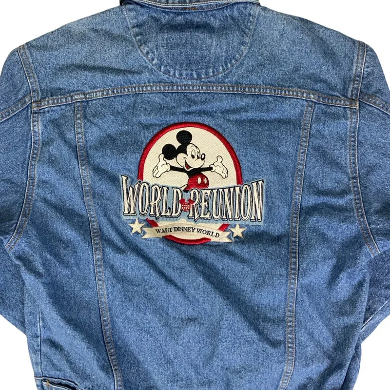 Vintage 90s Walt Disney World Reunion Mickey Embroidered Denim Jacket M L