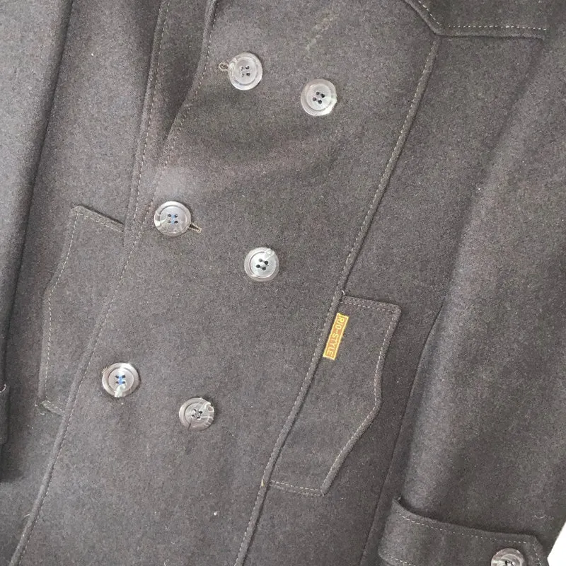 Vintage Mens Rio-Style Double Breasted Brown Wool Duster Coat M L