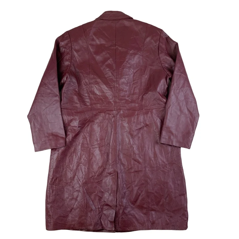 Vintage Burgundy Leather Long Coat 16 18