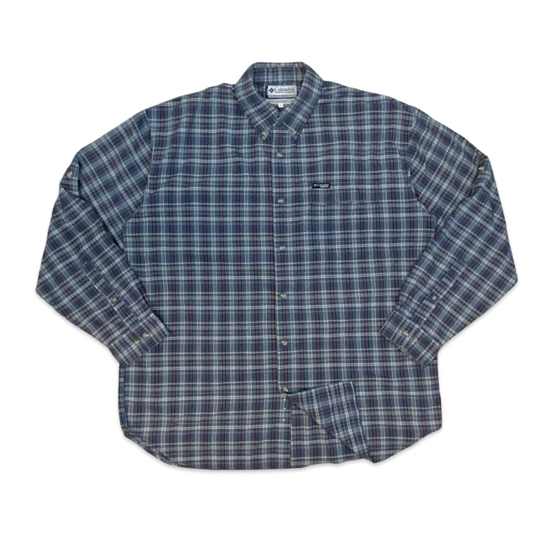 Columbia GRT Sportswear Company Blue Red White Plaid Checked Casual Shirt XL