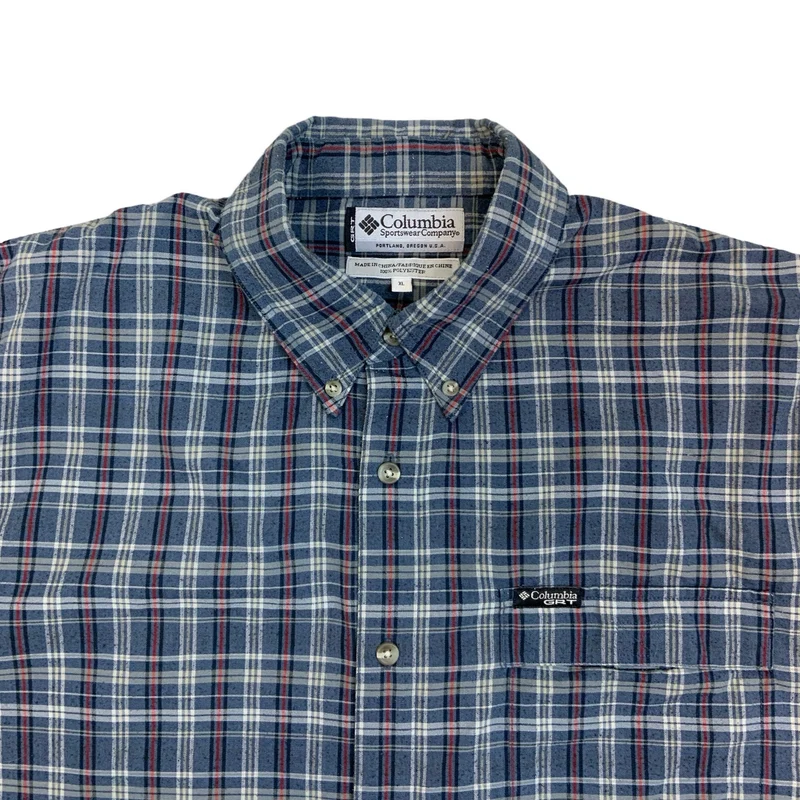 Columbia GRT Sportswear Company Blue Red White Plaid Checked Casual Shirt XL