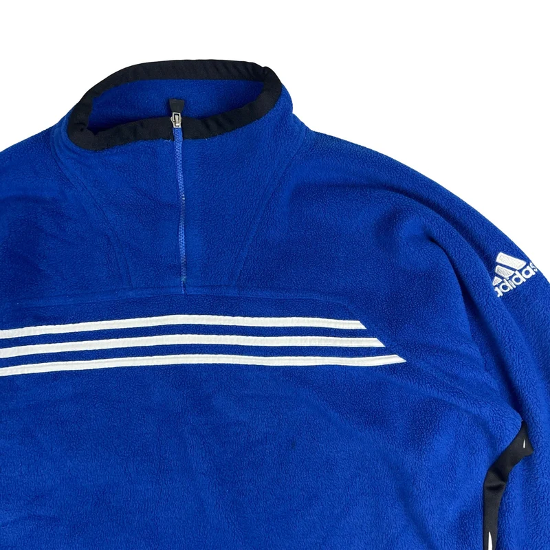 Vintage Adidas Quarter Zip Fleece Blue White Black 3XL