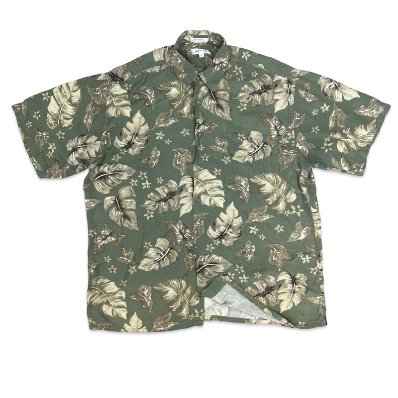 Vintage 1990s Pierre Cardin AOP Green Brown Leaf Themed Print Casual Shirt XXL